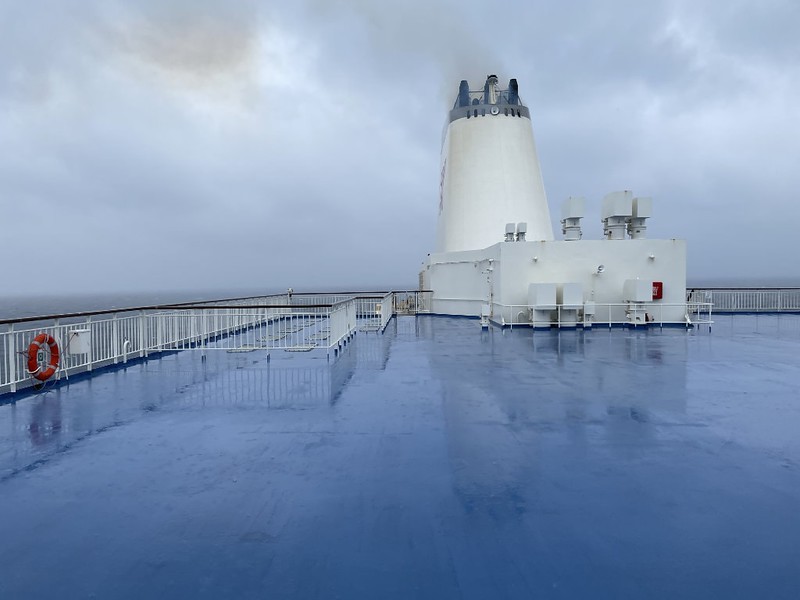 Main open deck of the Ferry Soleil looking out over the sea to the horizon