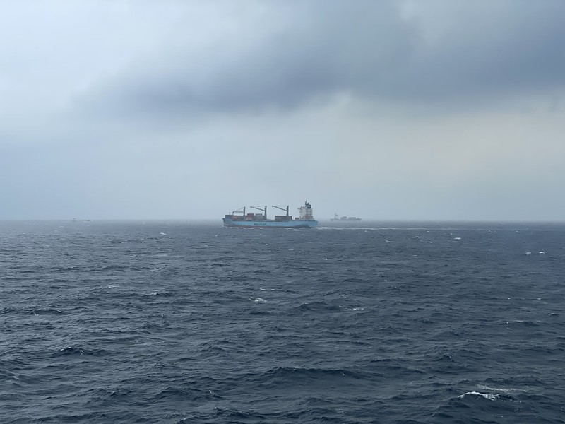 View from the Ferry Soleil of other vessels in the choppy Pacific shipping lane