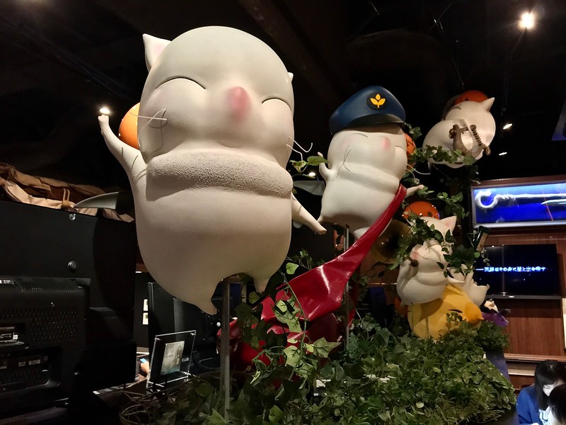 Moogle statues in the cafe.