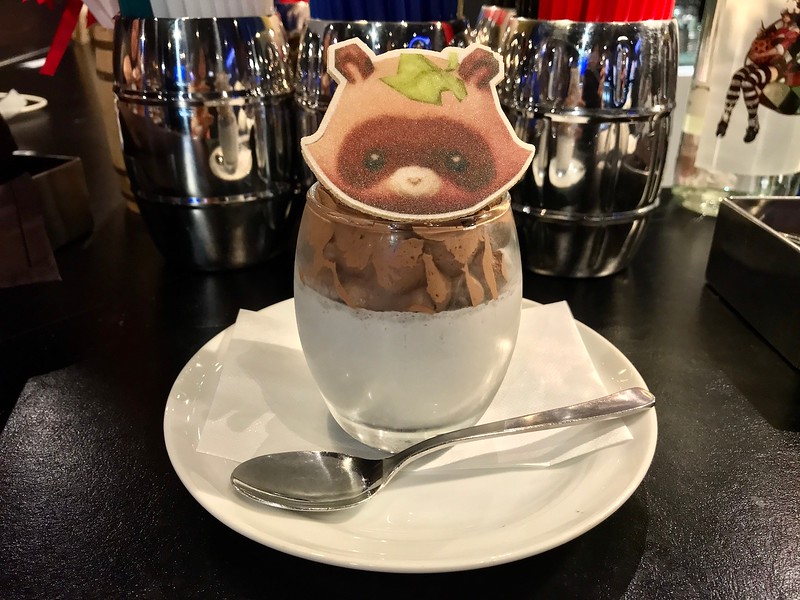 The pudding is extra cute with a raccoon picture on it.