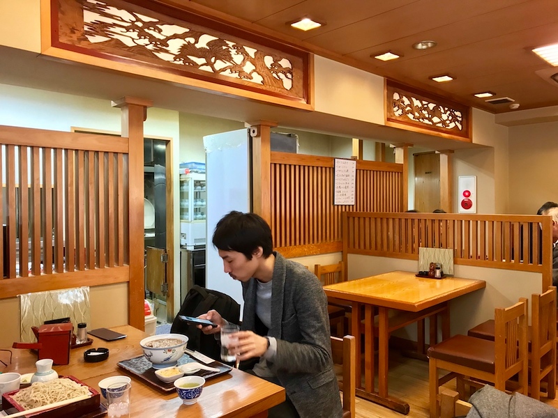 The bright, warmly-lit, tasteful interior of Fukudaya.
