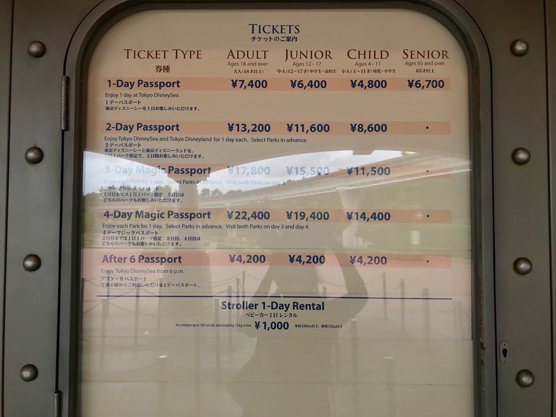 Prices for DisneySea Tickets.