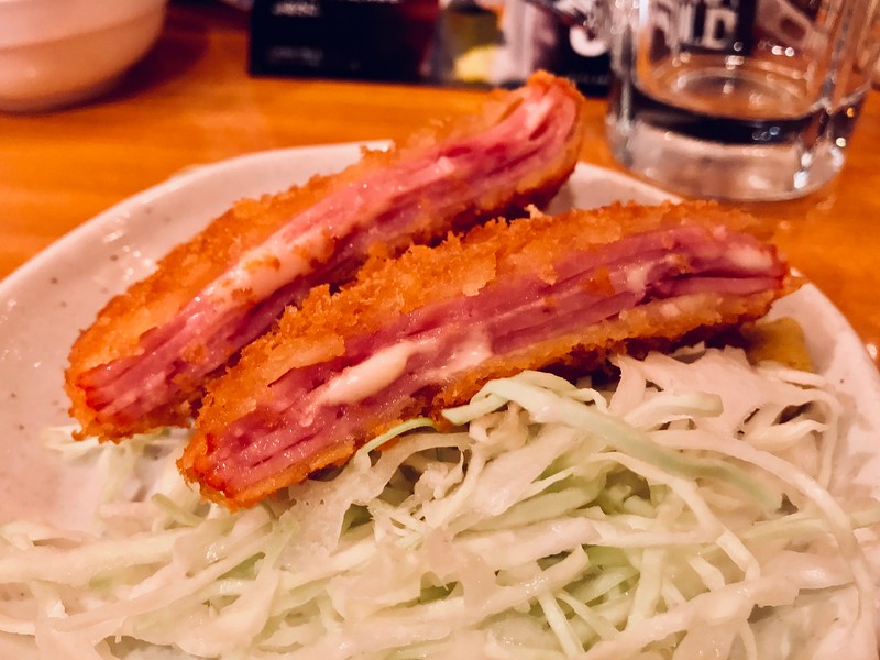 Ham katsu with cheese.