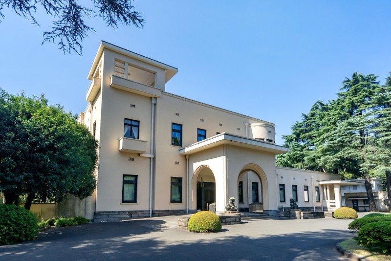 Exterior view of the distinctive cubed architecture of the Tokyo Metropolitan Teien Art Museum, Shirokanedai, Minato Ward, Tokyo, on a sunny day