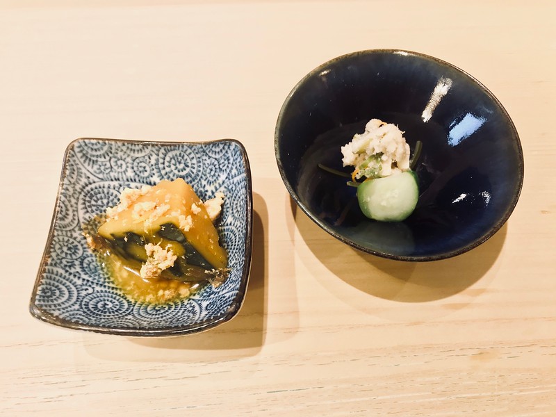 Side dishes: simmered kabocha pumpkin and okara (tofu lees).