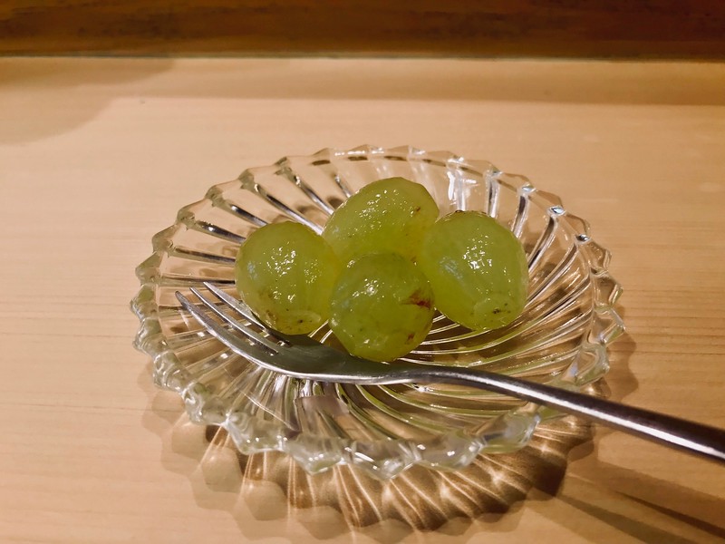 Peeled grapes for dessert.