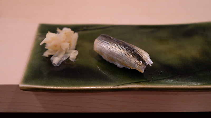 Kohada, or shad gizzard. An unusual, strongly flavoured piece.