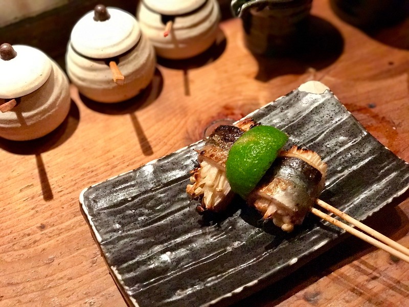ackerel-wrapped enoki mushrooms with sudachi lime - greater than the sum of its parts. ackerel-wrapped enoki mushrooms with sudachi lime - greater than the sum of its parts.