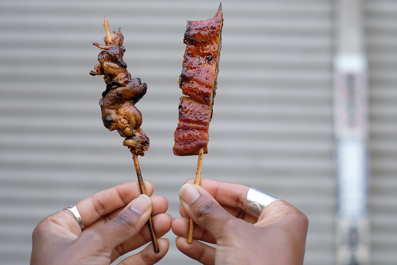 Eel liver and unagi skewers at Nisshin Tasuke.