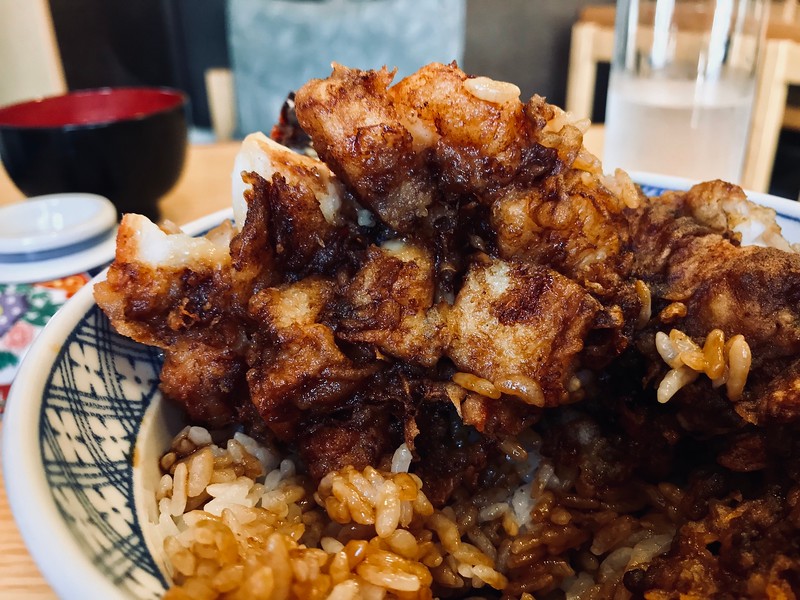 Close-up of the kakiage. Definitely not pretty.