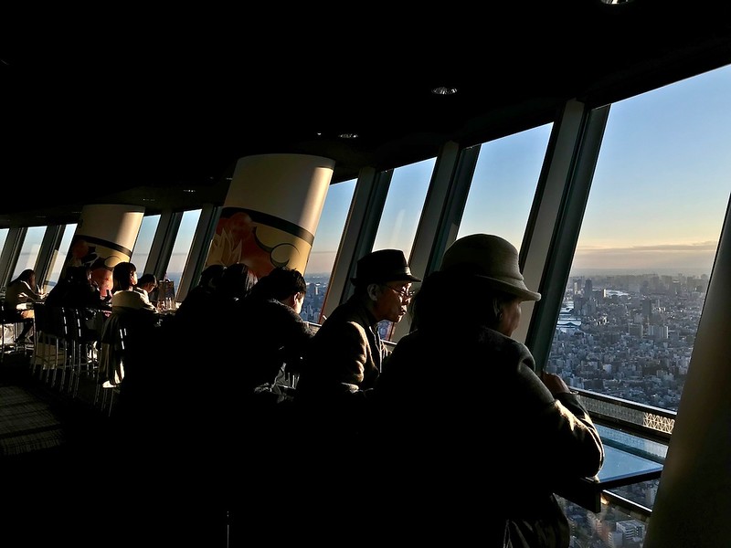 Visitors looking at the city below.