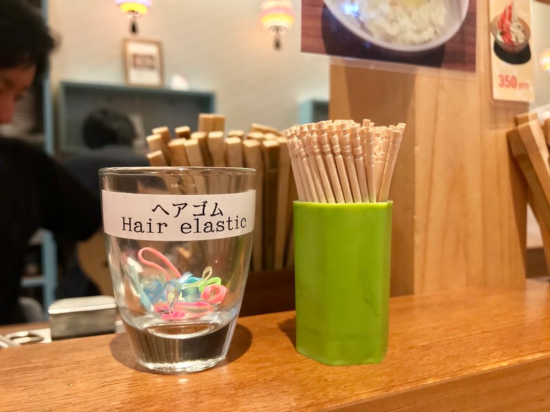 Hair ties to keep your ‘do neat while you slurp. Hair ties to keep your ‘do neat while you slurp.