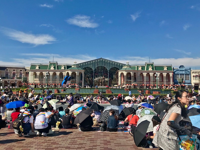 A view of the World Bazaar zone from the central space in front of the castle.