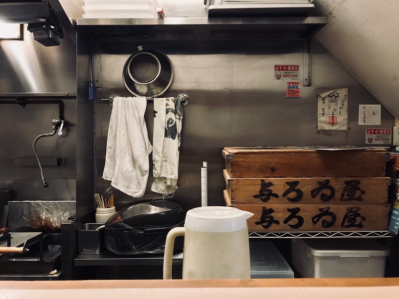 Behind the counter at Yoroiya.