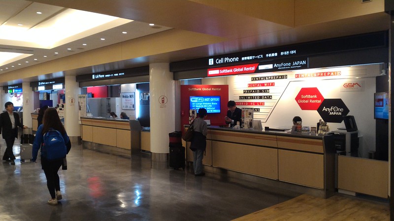Cell phone and SIM counters in arrivals hall