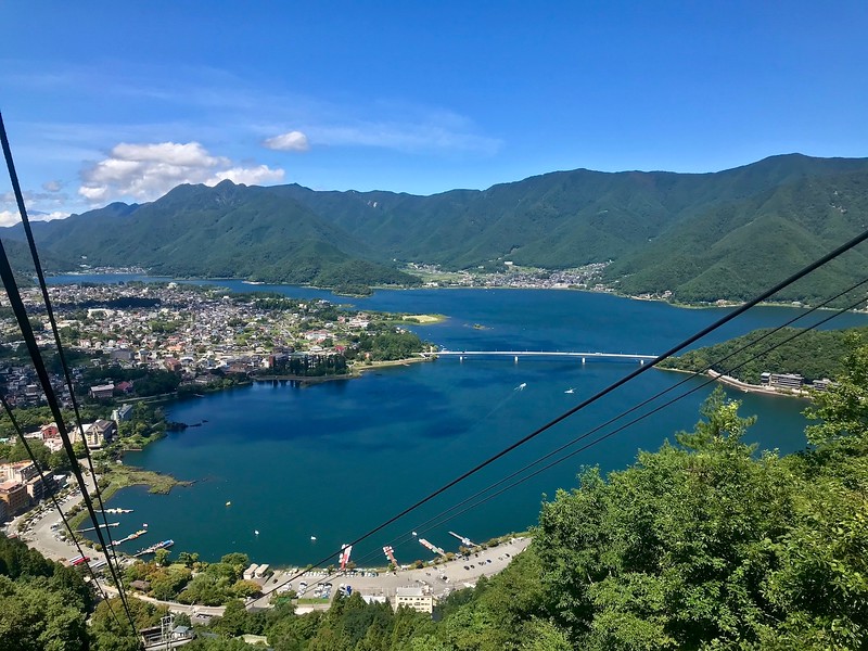 Lake Kawaguchiko viewed from the cable car to Tenjoyama Park.