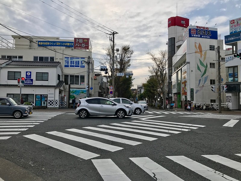 Scramble-style crossing near the station.