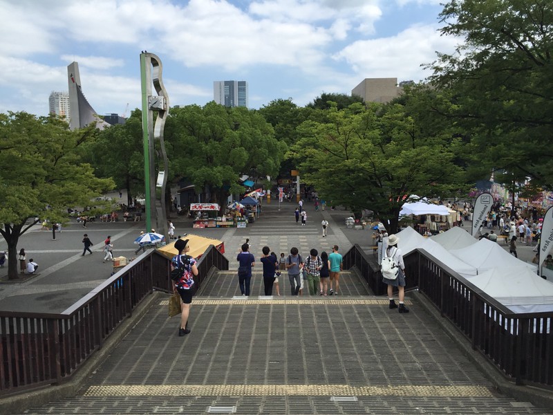 Down the stairs to the festival side of the park