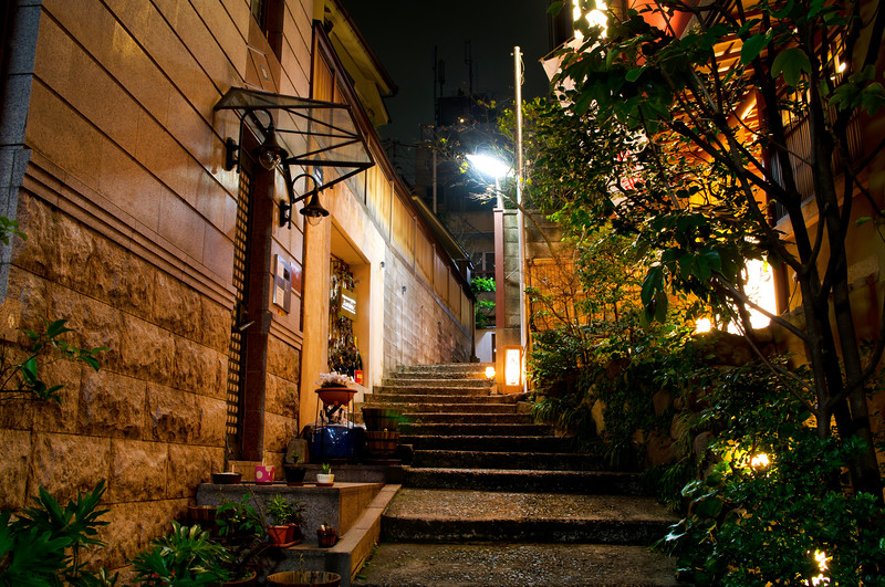 Narrow lane with steps in Kagurazaka. Editorial credit: picture cells / Shutterstock.com