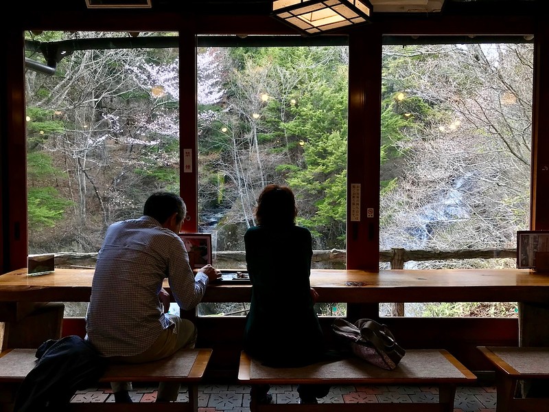 Enjoying Ryuzu Falls from the cafe.