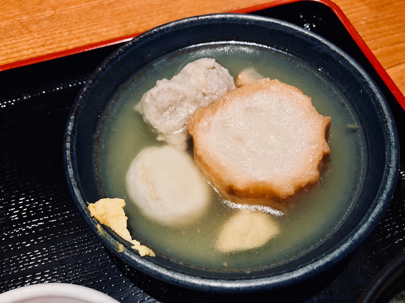 Oden - in this case, several different kinds of processed fishcakes in broth. This came with the lunch set. Oden - in this case, several different kinds of processed fishcakes in broth. This came with the lunch set.