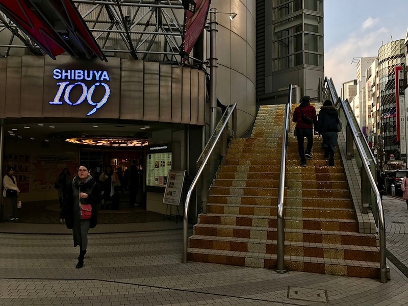 The staircase leading to the second floor of Shibuya 109. Apparently, the line stretches down the staircase.
