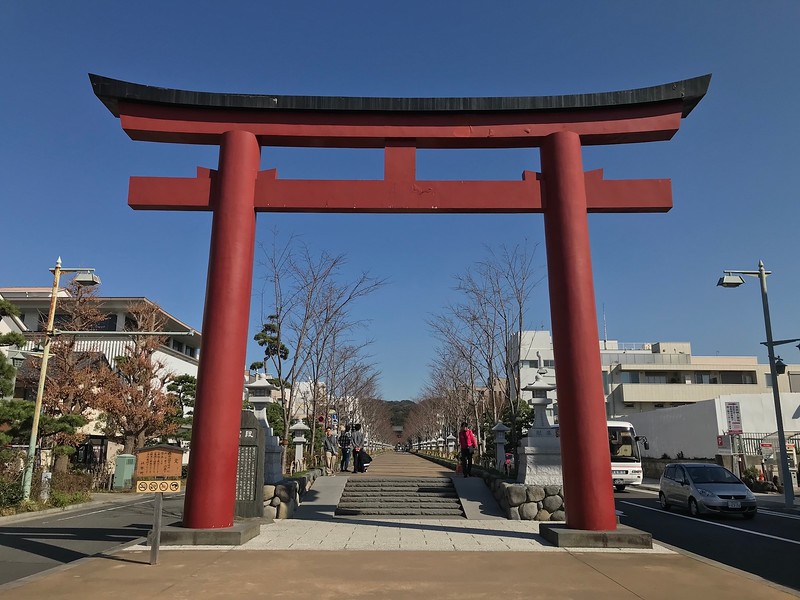 The large torii gate leading to the shrine. This crossing is called Ninotorii-mae.