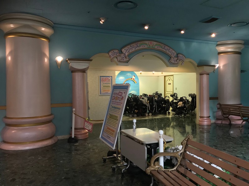 A dedicated area for baby carriages and strollers.