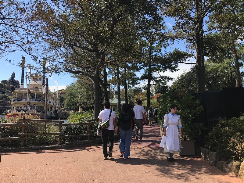 A riverboat to the left.