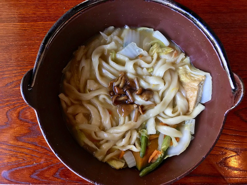 Hōtō noodles in a hotpot.