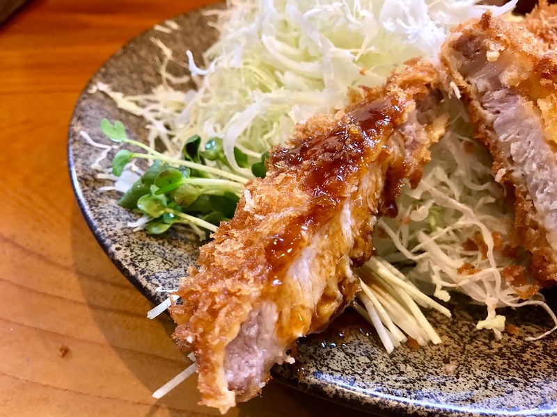 Tonkatsu with a little sauce dribbled on.
