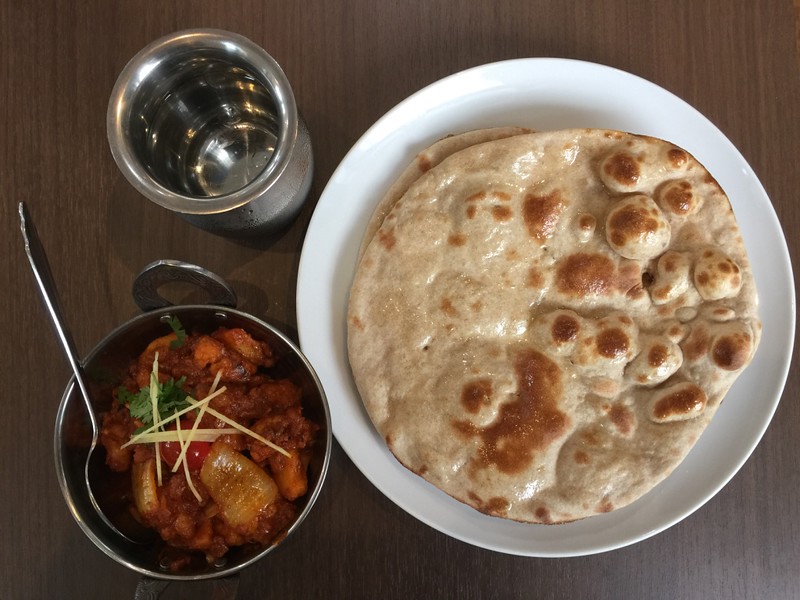 Dry curry and roti for lunch