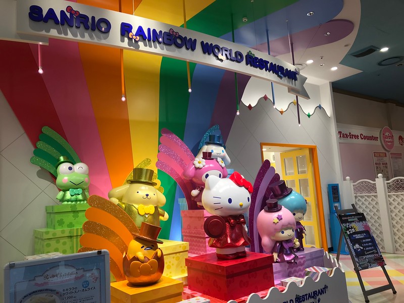 In front of the Sanrio World Restaurant.