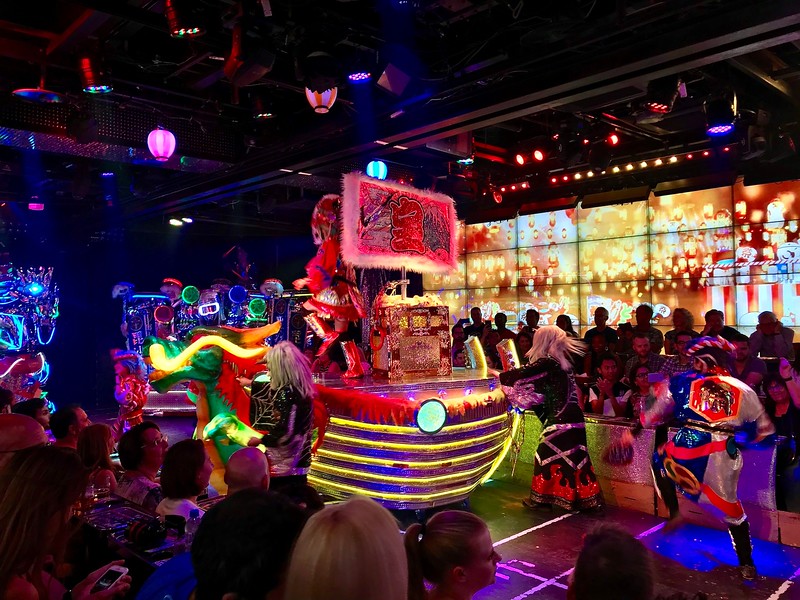 A neon-lit takarabune (treasure ship) float