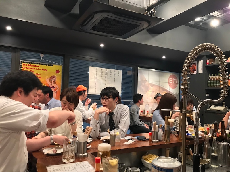 It’s mostly counter seating, but there are tiny tables as well, some with beer crates for chairs. It’s all part of the atmosphere.