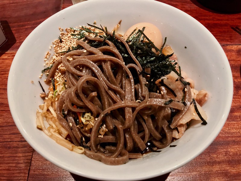 Thick, rustic buckwheat noodles.