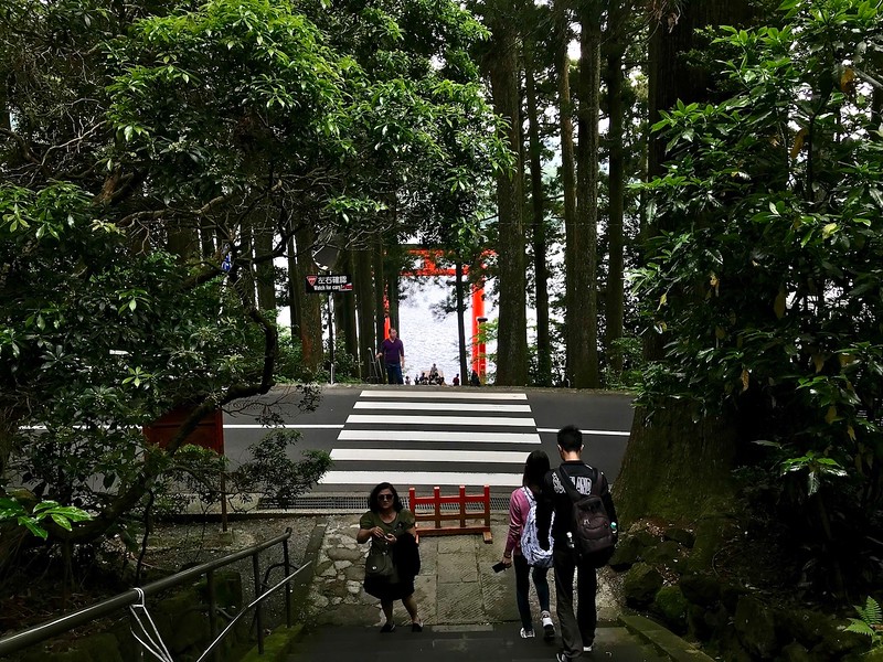 The stairs leading to the floating torii gate.