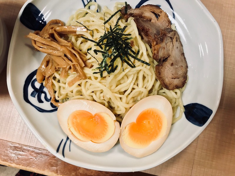 A close-up of the cold ramen.