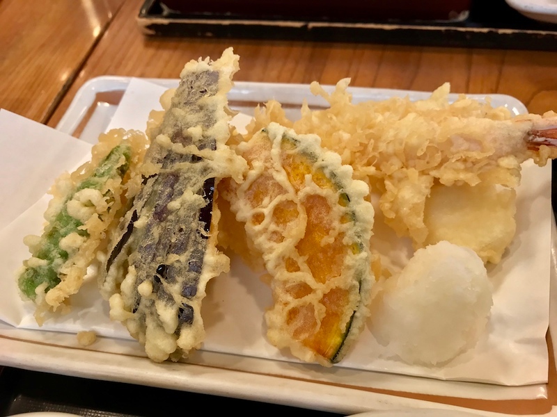 A mix of vegetable and prawn tempura - hot and not at all greasy.