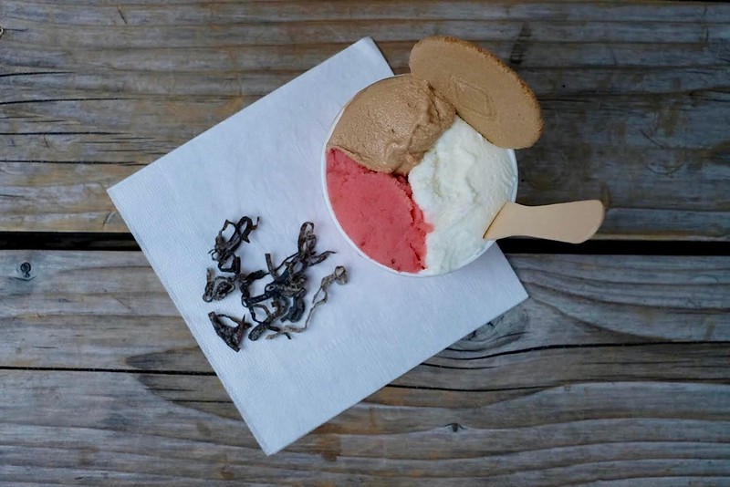 Kinako, strawberry, and milk ice cream at Japanese Ice Ouca, Ebisu.