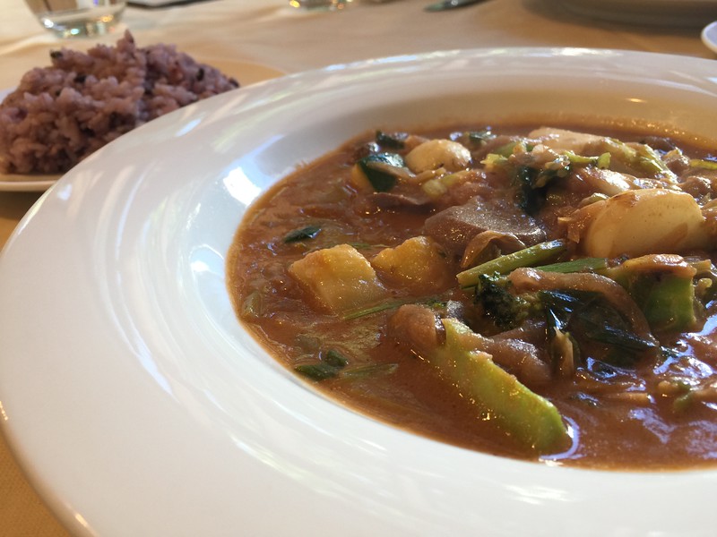 Organic mushroom and red wine stew