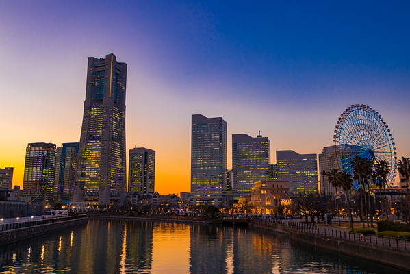 Yokohama’s skyline at Minato Mirai 21 during twilight. Editorial credit: Princess_Anmitsu / Shutterstock.com