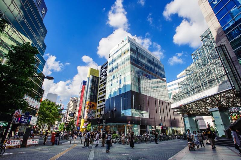 The buildings around Ikeburo train station, Tokyo, Japan, on a bright, sunny day The buildings around Ikeburo train station, Tokyo, Japan, on a bright, sunny day