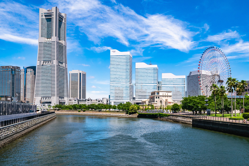 A view of the skyline in the Minato Mirai district in Yokohama.. Editorial credit: okimo / Shutterstock.com