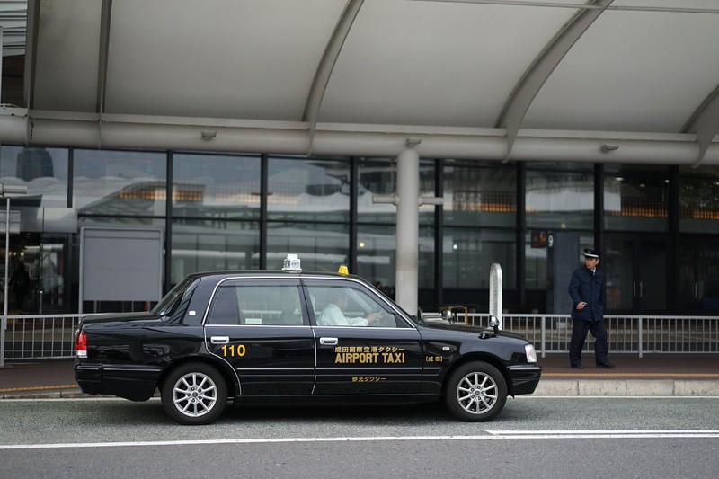 A black cab waits outside Narita Airport, Tokyo