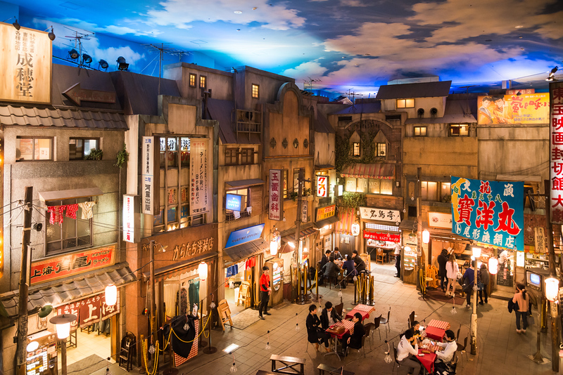 A recreation of late Showa era buildings inside the Shin-Yokohama Ramen Musuem. Editorial credit: JKI14 / Shutterstock.com