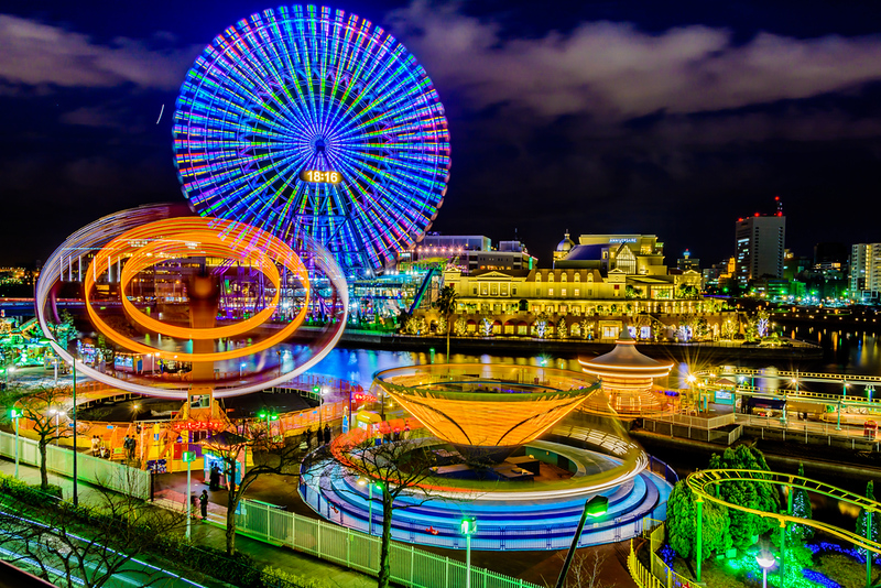 Cosmo World at night. Editorial credit: Haresh Sonar / Shutterstock.com