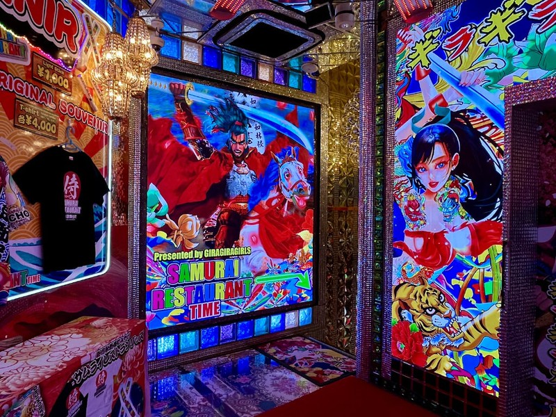 The interior of Samurai Restaurant Time with bright, kaleidoscopic colours