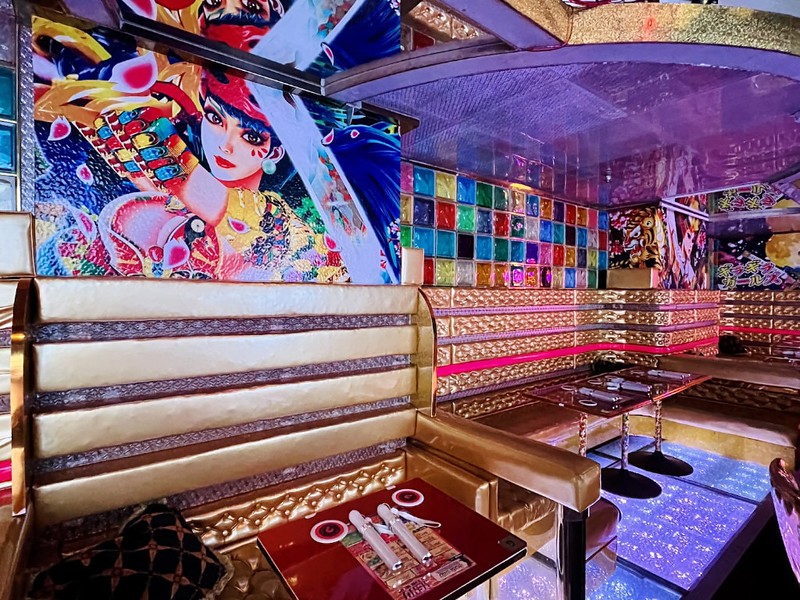 Samurai Restaurant Time’s original gold and garish booths and tables from the Robot Restaurant