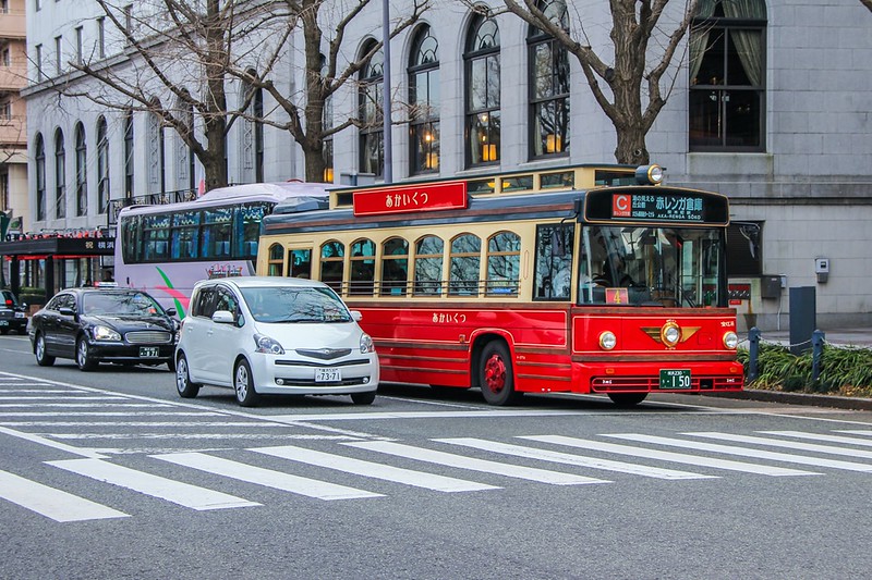 Yokohama red bus. Editorial credit: dimakig / Shutterstock.com